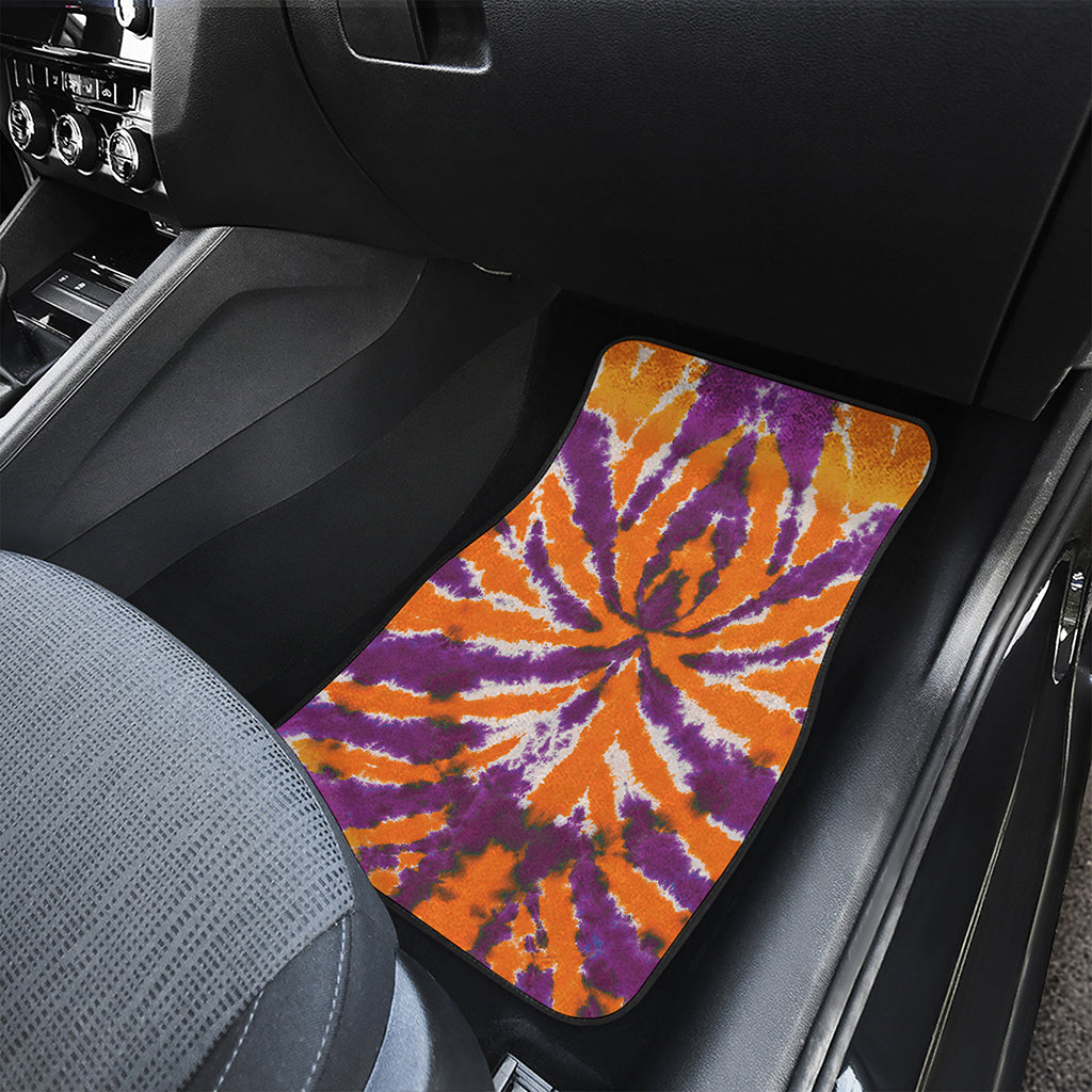 Purple And Orange Spider Tie Dye Print Front and Back Car Floor Mats