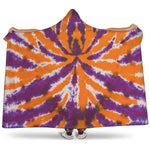 Purple And Orange Spider Tie Dye Print Hooded Blanket