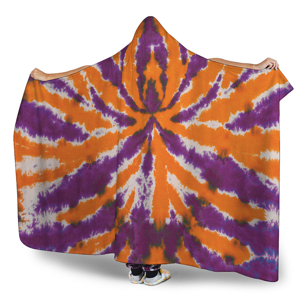 Purple And Orange Spider Tie Dye Print Hooded Blanket