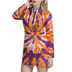 Purple And Orange Spider Tie Dye Print Hoodie Dress