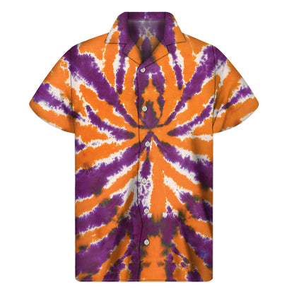 Purple And Orange Spider Tie Dye Print Men's Short Sleeve Shirt