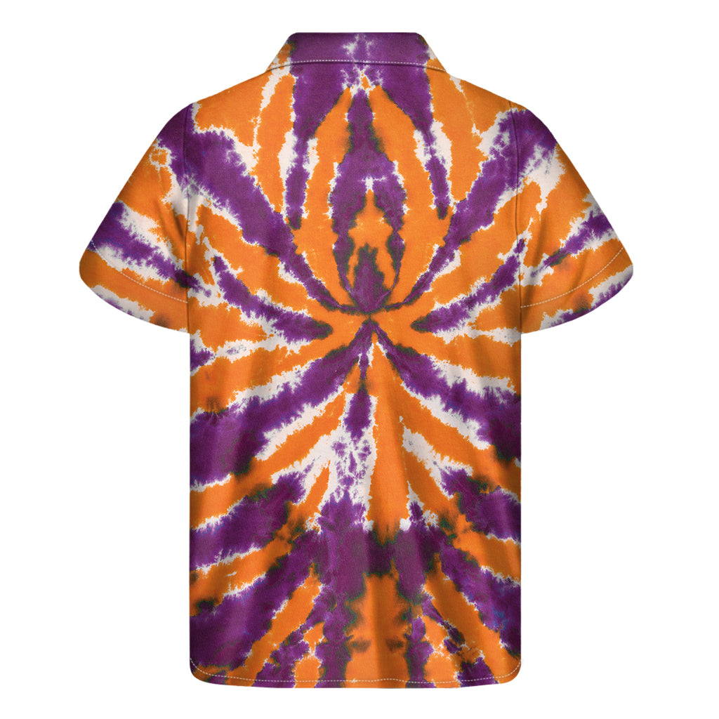 Purple And Orange Spider Tie Dye Print Men's Short Sleeve Shirt
