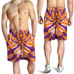Purple And Orange Spider Tie Dye Print Men's Shorts