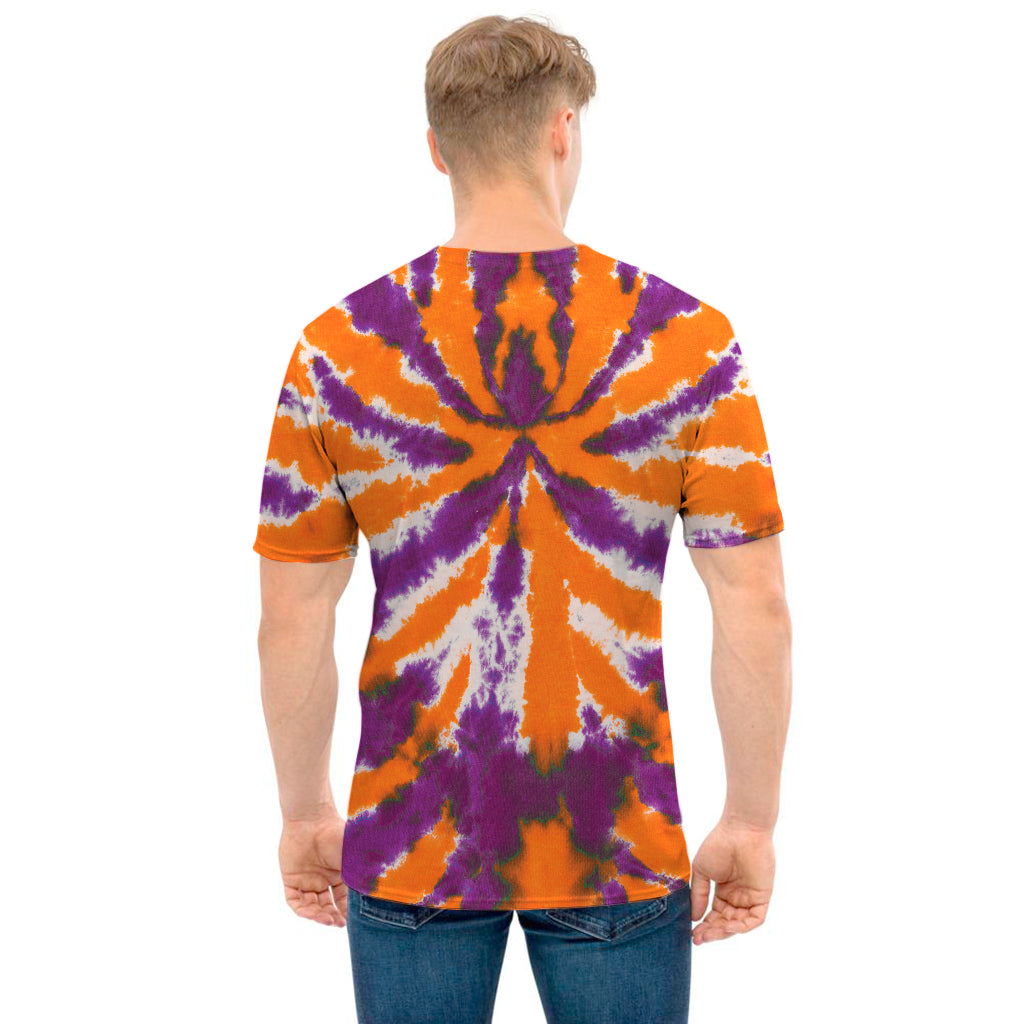 Purple And Orange Spider Tie Dye Print Men's T-Shirt