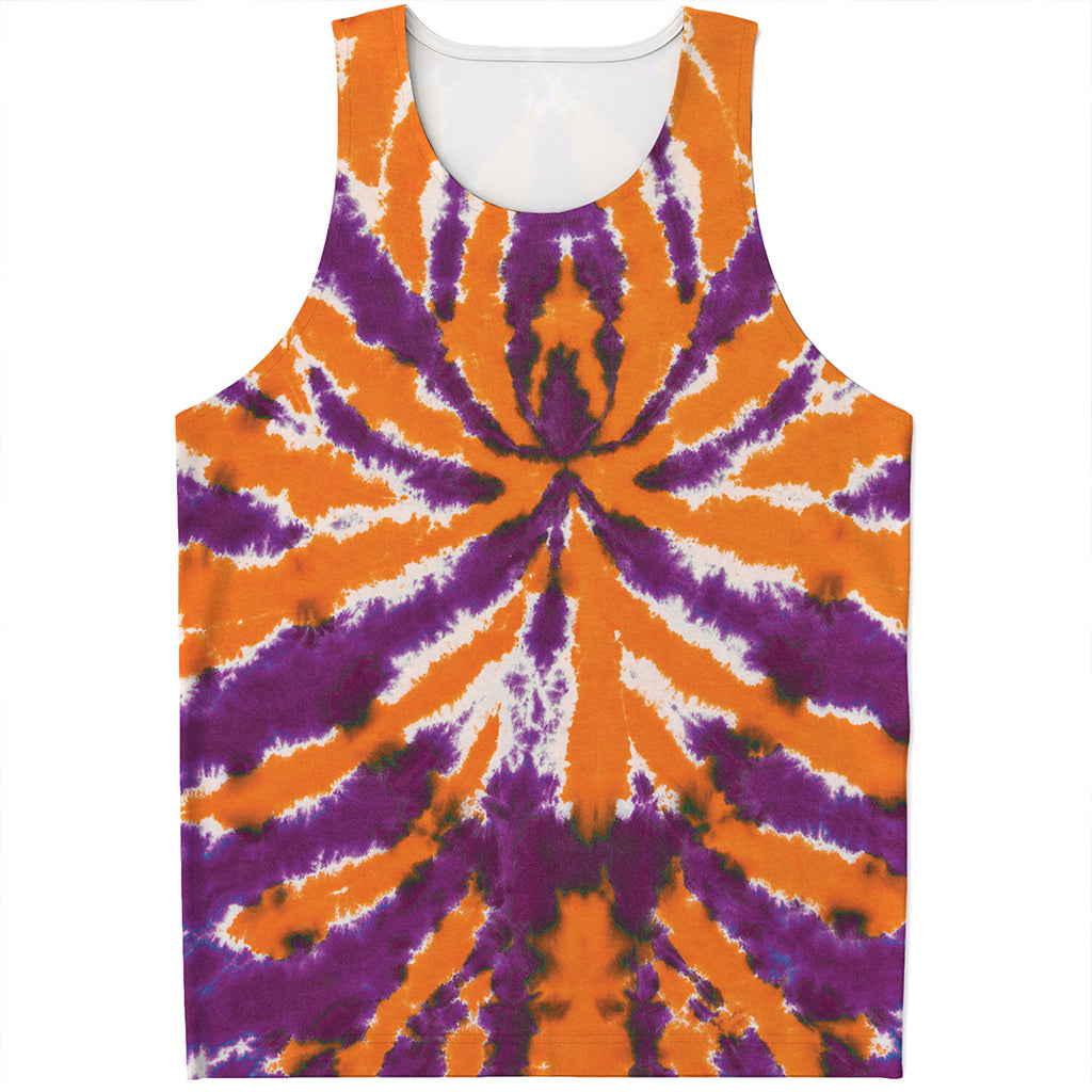 Purple And Orange Spider Tie Dye Print Men's Tank Top