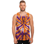 Purple And Orange Spider Tie Dye Print Men's Tank Top