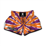 Purple And Orange Spider Tie Dye Print Muay Thai Boxing Shorts