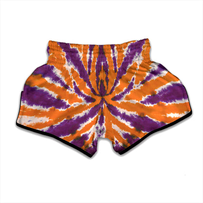 Purple And Orange Spider Tie Dye Print Muay Thai Boxing Shorts