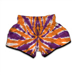 Purple And Orange Spider Tie Dye Print Muay Thai Boxing Shorts