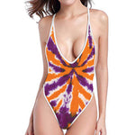 Purple And Orange Spider Tie Dye Print One Piece High Cut Swimsuit