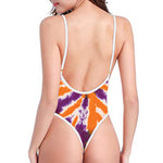Purple And Orange Spider Tie Dye Print One Piece High Cut Swimsuit