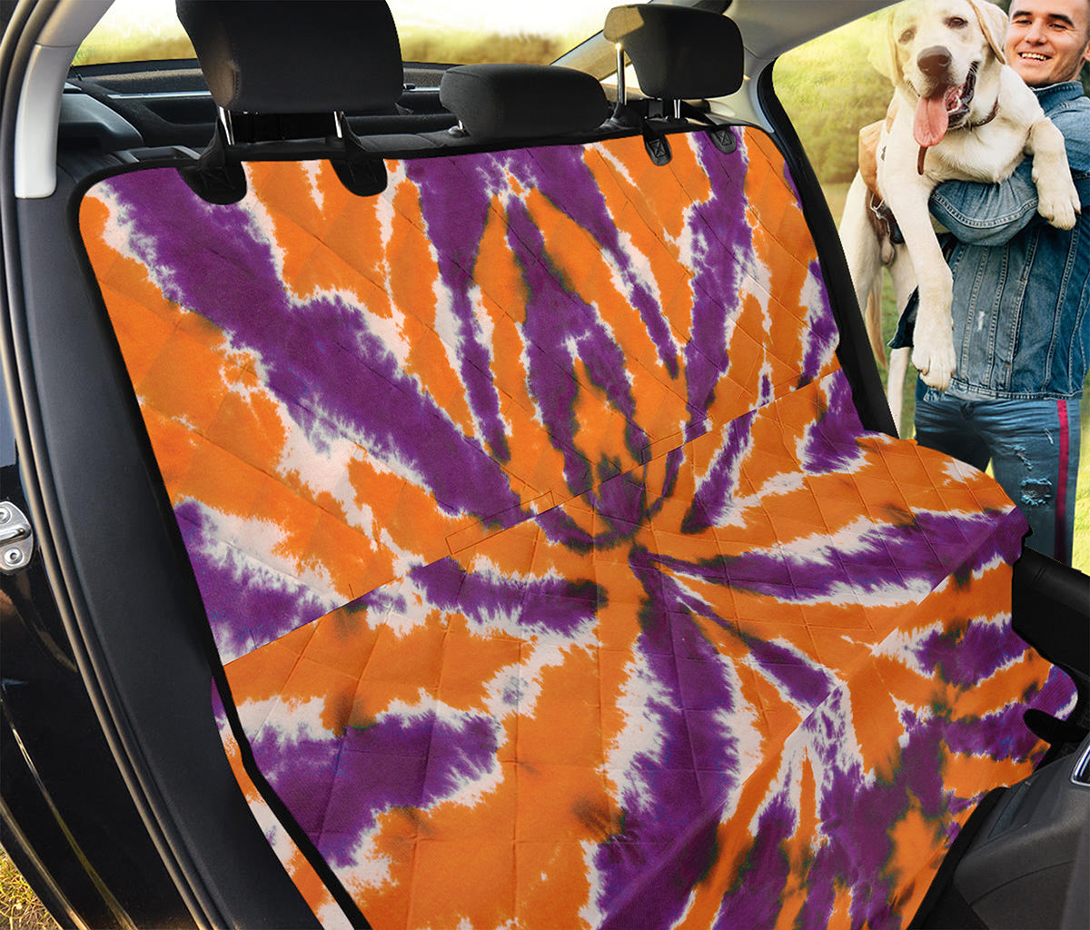 Purple And Orange Spider Tie Dye Print Pet Car Back Seat Cover