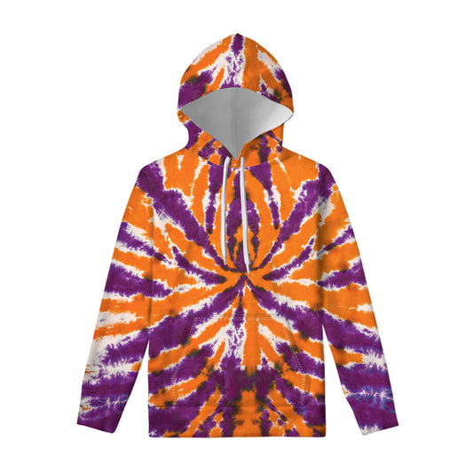 Purple And Orange Spider Tie Dye Print Pullover Hoodie