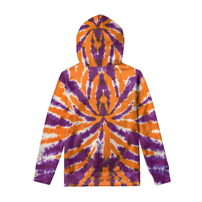 Purple And Orange Spider Tie Dye Print Pullover Hoodie