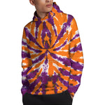 Purple And Orange Spider Tie Dye Print Pullover Hoodie