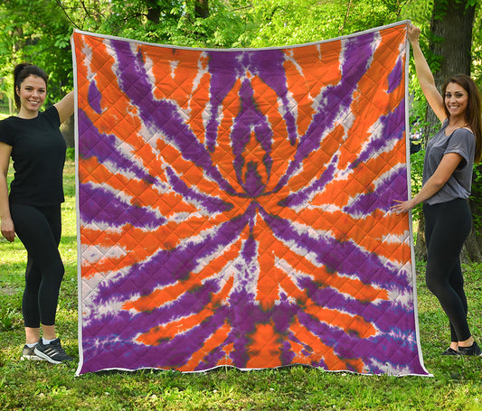 Purple And Orange Spider Tie Dye Print Quilt