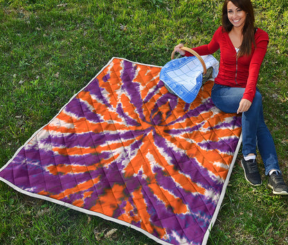 Purple And Orange Spider Tie Dye Print Quilt