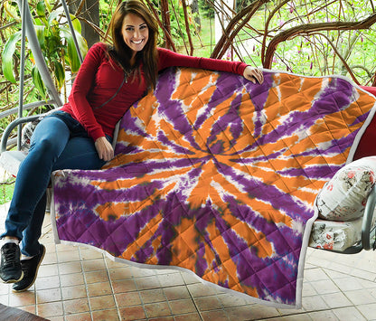 Purple And Orange Spider Tie Dye Print Quilt