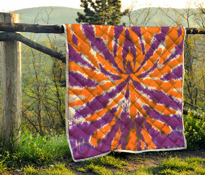 Purple And Orange Spider Tie Dye Print Quilt
