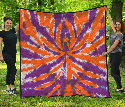 Purple And Orange Spider Tie Dye Print Quilt