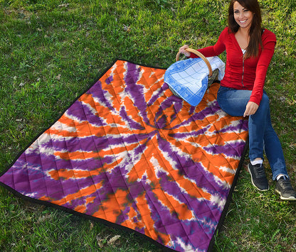 Purple And Orange Spider Tie Dye Print Quilt