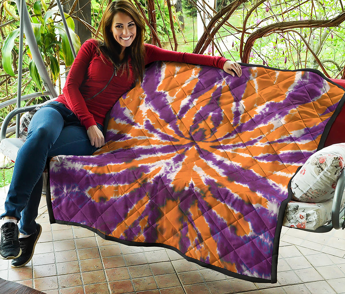 Purple And Orange Spider Tie Dye Print Quilt