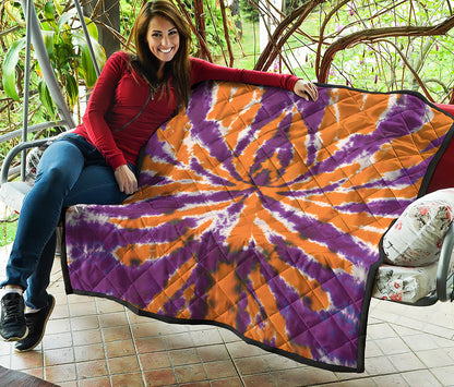 Purple And Orange Spider Tie Dye Print Quilt