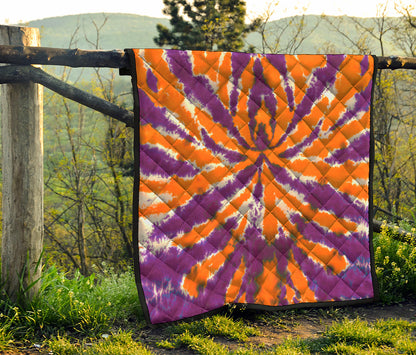 Purple And Orange Spider Tie Dye Print Quilt