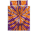 Purple And Orange Spider Tie Dye Print Quilt Bed Set