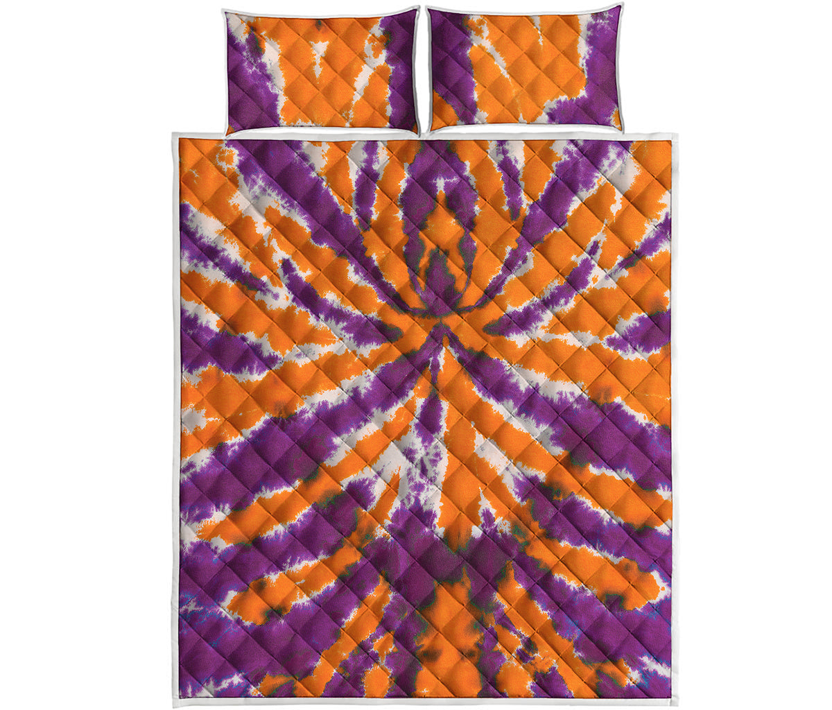 Purple And Orange Spider Tie Dye Print Quilt Bed Set
