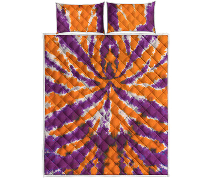 Purple And Orange Spider Tie Dye Print Quilt Bed Set