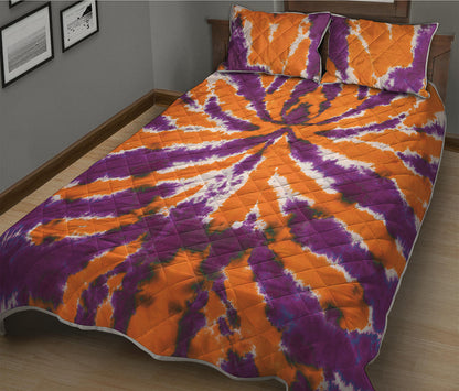 Purple And Orange Spider Tie Dye Print Quilt Bed Set