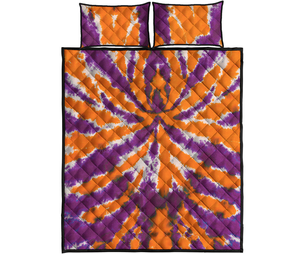 Purple And Orange Spider Tie Dye Print Quilt Bed Set