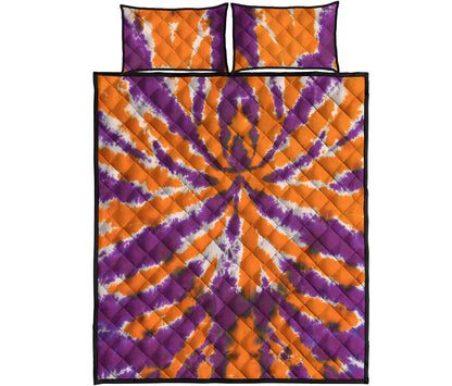 Purple And Orange Spider Tie Dye Print Quilt Bed Set