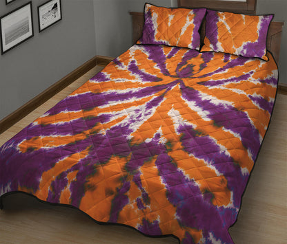Purple And Orange Spider Tie Dye Print Quilt Bed Set