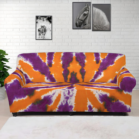 Purple And Orange Spider Tie Dye Print Sofa Cover