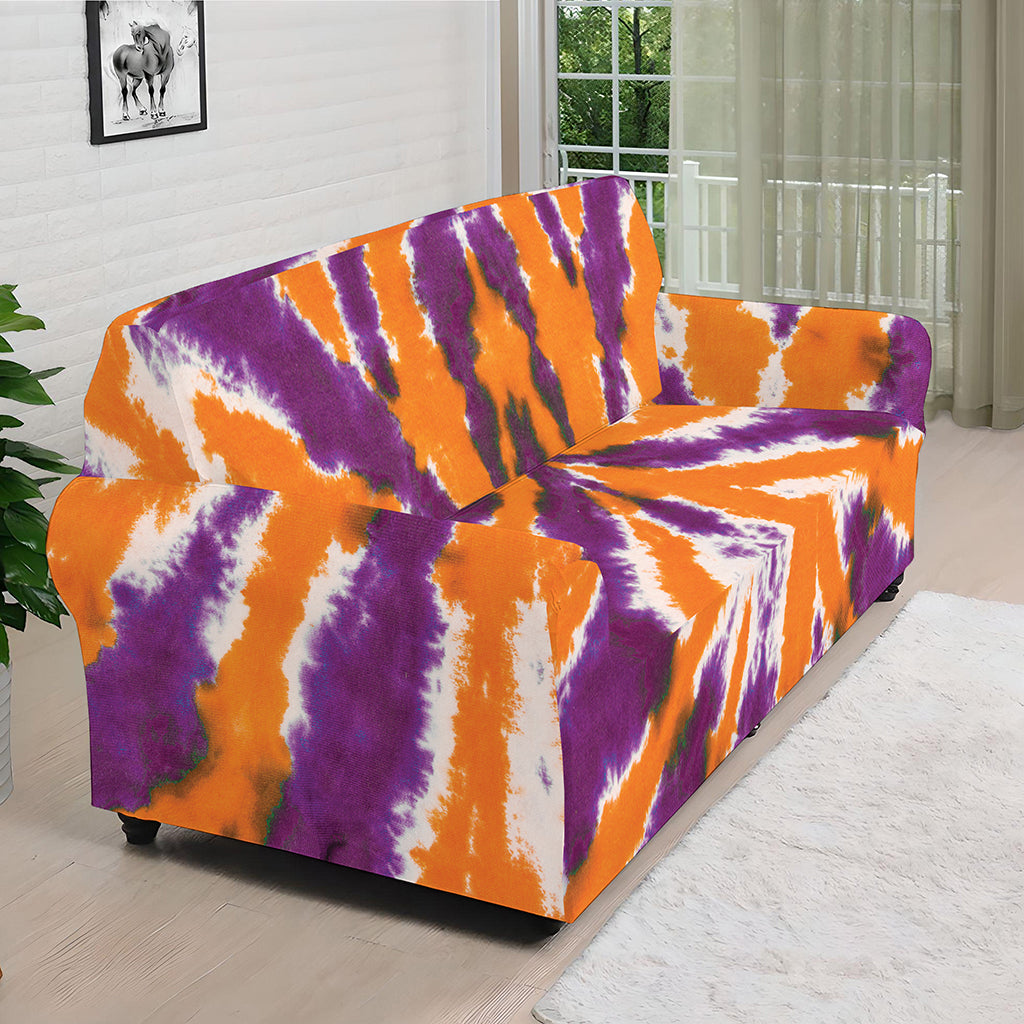 Purple And Orange Spider Tie Dye Print Sofa Cover
