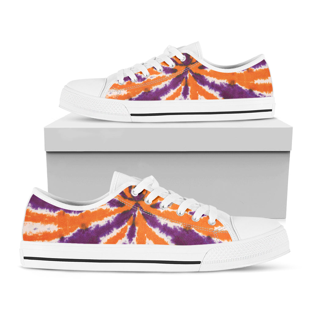 Purple And Orange Spider Tie Dye Print White Low Top Shoes