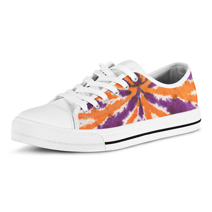 Purple And Orange Spider Tie Dye Print White Low Top Shoes