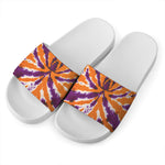 Purple And Orange Spider Tie Dye Print White Slide Sandals