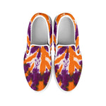 Purple And Orange Spider Tie Dye Print White Slip On Shoes