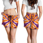 Purple And Orange Spider Tie Dye Print Women's Shorts