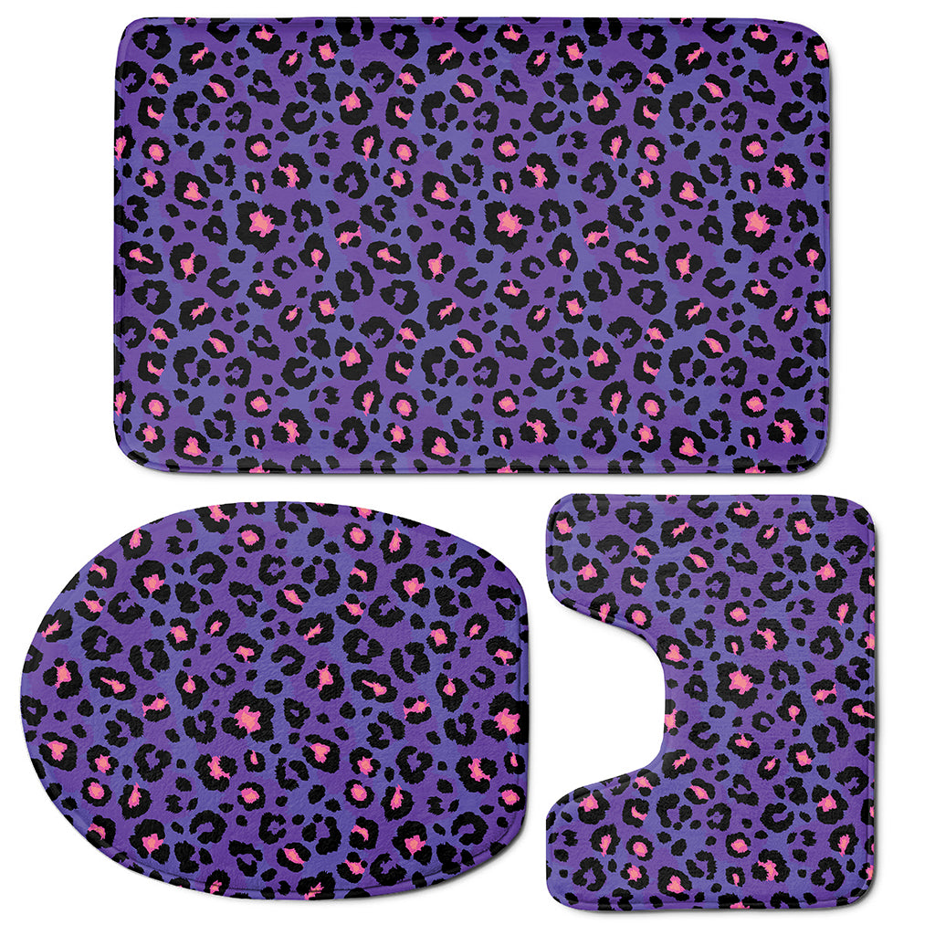 Purple And Pink Leopard Print 3 Piece Bath Mat Set