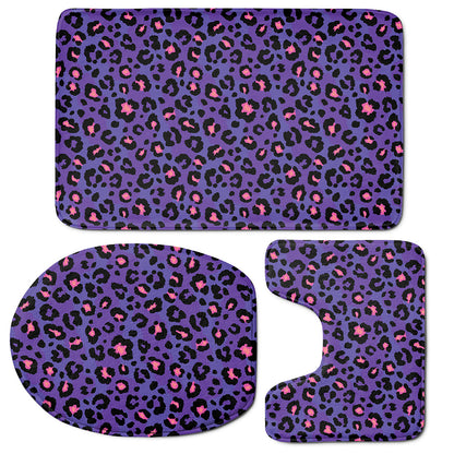 Purple And Pink Leopard Print 3 Piece Bath Mat Set