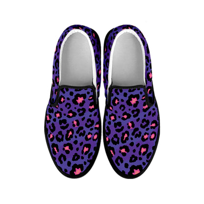 Purple And Pink Leopard Print Black Slip On Shoes