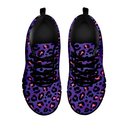 Purple And Pink Leopard Print Black Sneakers