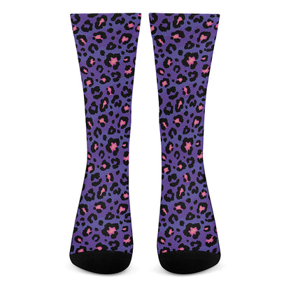 Purple And Pink Leopard Print Crew Socks
