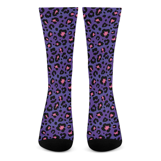 Purple And Pink Leopard Print Crew Socks