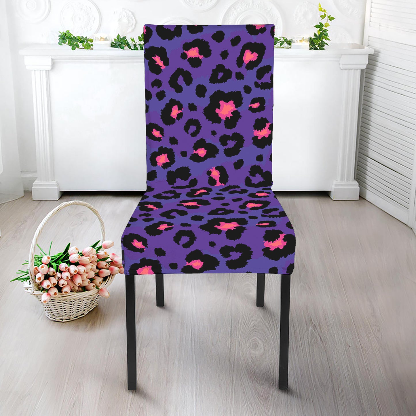 Purple And Pink Leopard Print Dining Chair Slipcover
