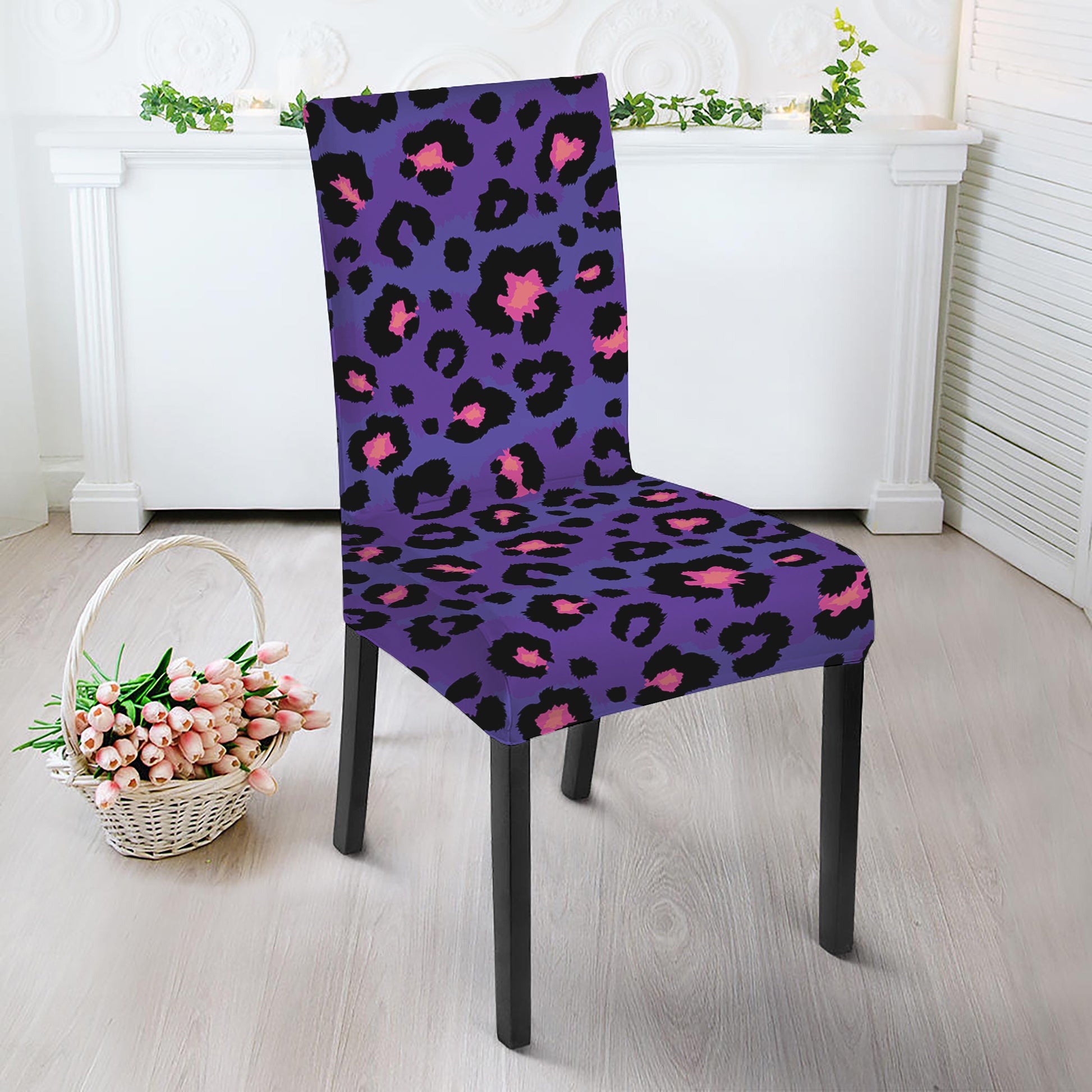 Purple And Pink Leopard Print Dining Chair Slipcover